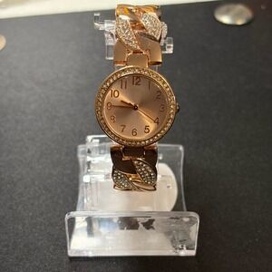 FMD Cuff Watch Women OS Rose Gold Tone Rhinestone Chain Link Analog Quartz